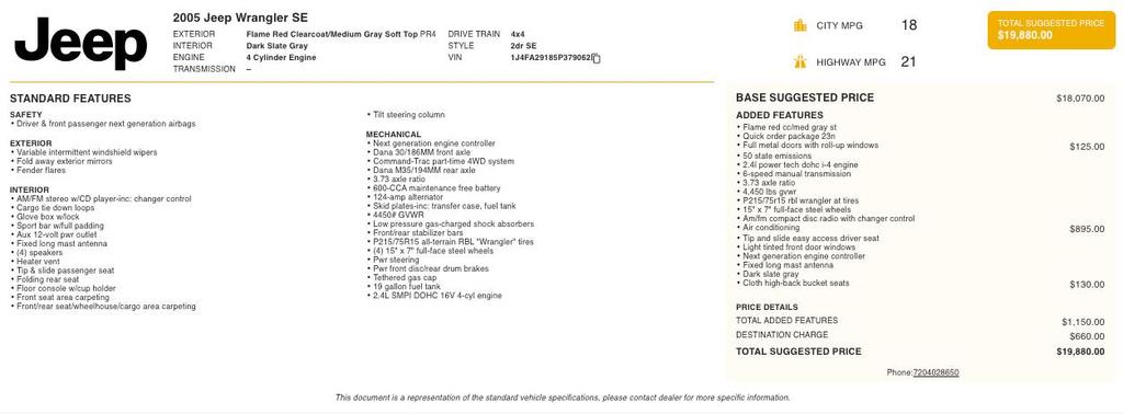 used 2005 Jeep Wrangler car, priced at $6,698
