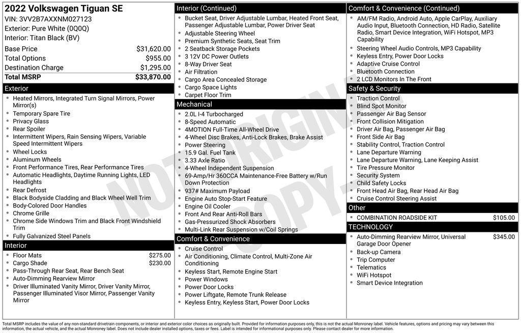used 2022 Volkswagen Tiguan car, priced at $22,171