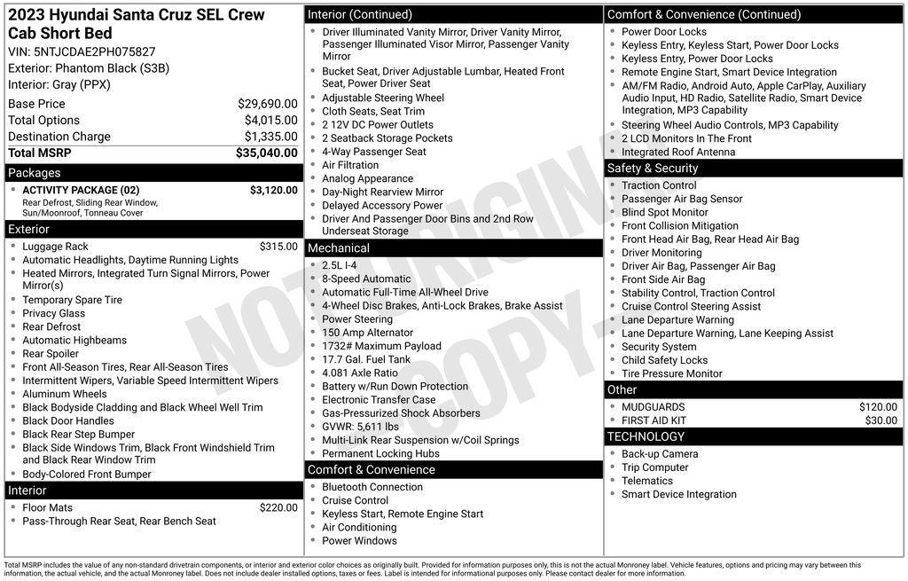 used 2023 Hyundai SANTA CRUZ car, priced at $25,757