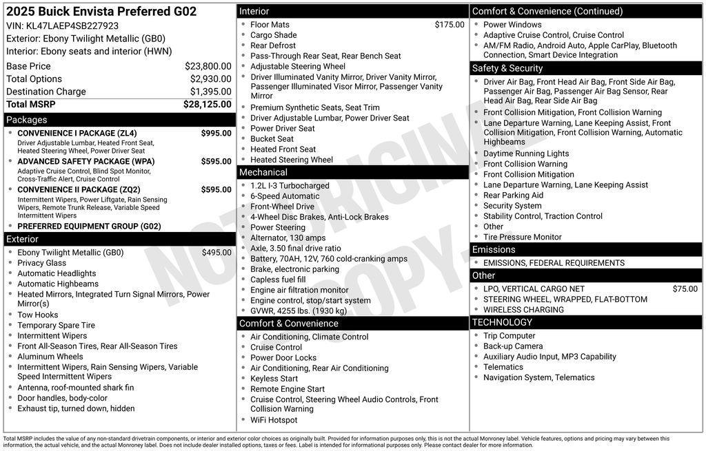 new 2025 Buick Envista car, priced at $27,678