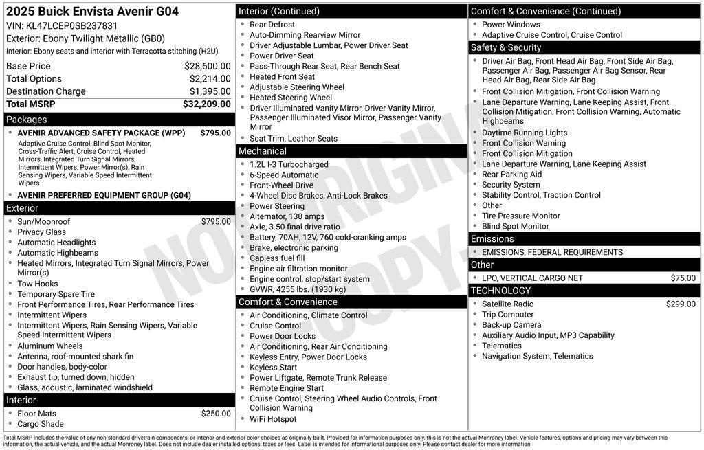 new 2025 Buick Envista car, priced at $29,996