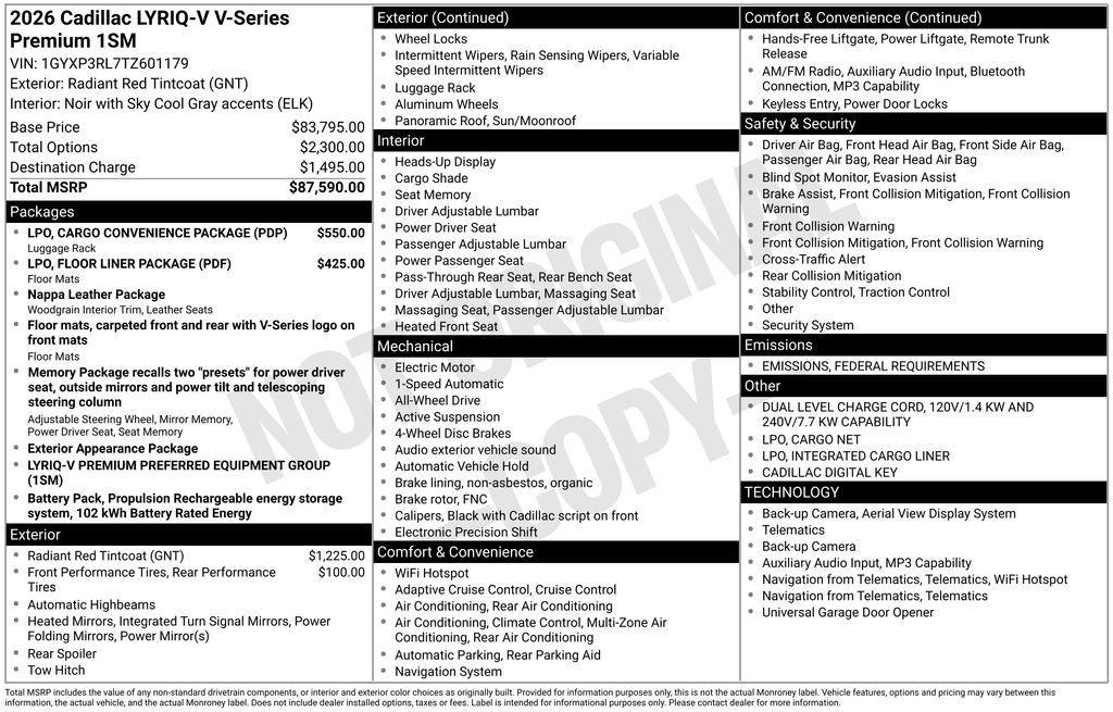 new 2026 Cadillac LYRIQ car, priced at $87,590