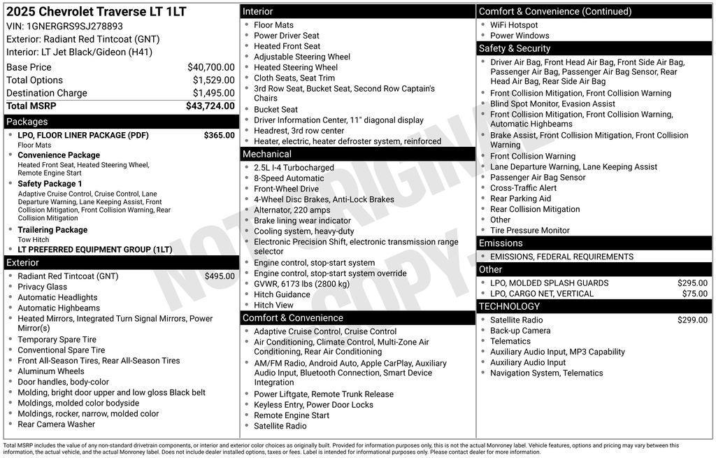 new 2025 Chevrolet Traverse car, priced at $41,225