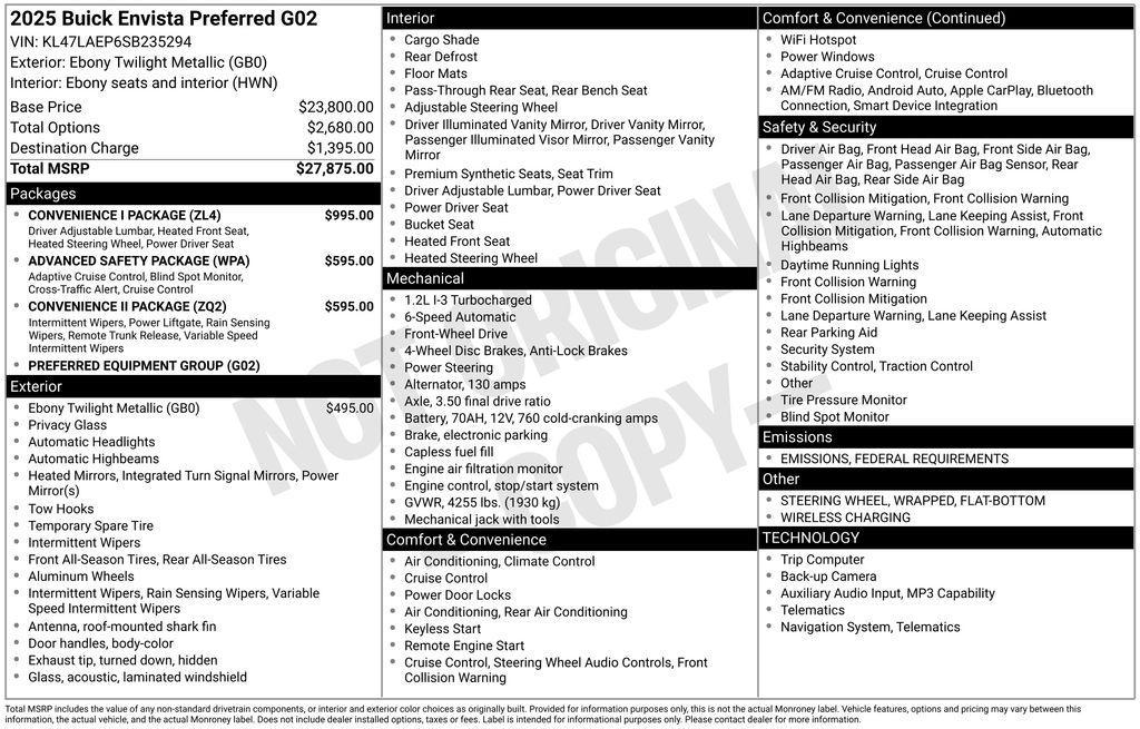 new 2025 Buick Envista car, priced at $26,653