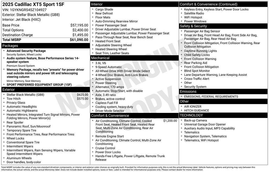 new 2025 Cadillac XT5 car, priced at $59,490