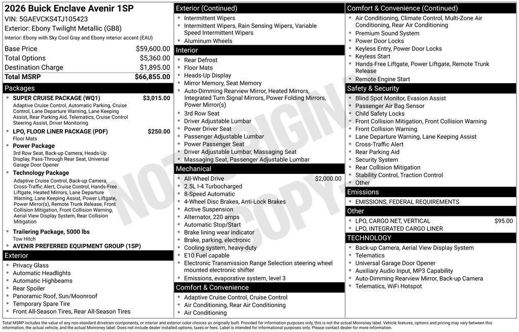 new 2026 Buick Enclave car, priced at $63,399