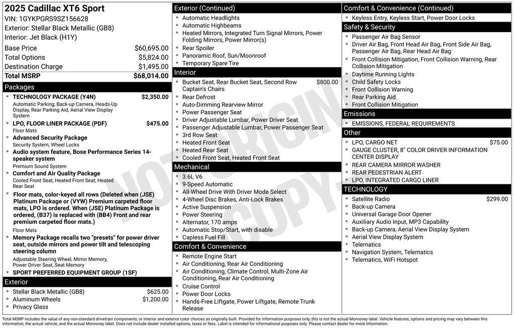 new 2025 Cadillac XT6 car, priced at $66,014