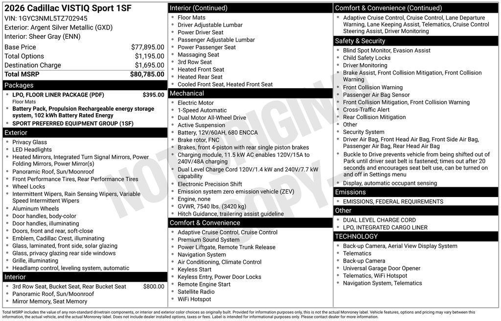 new 2026 Cadillac VISTIQ car, priced at $80,740