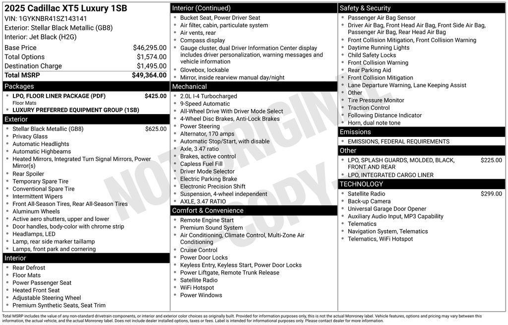 new 2025 Cadillac XT5 car, priced at $47,834