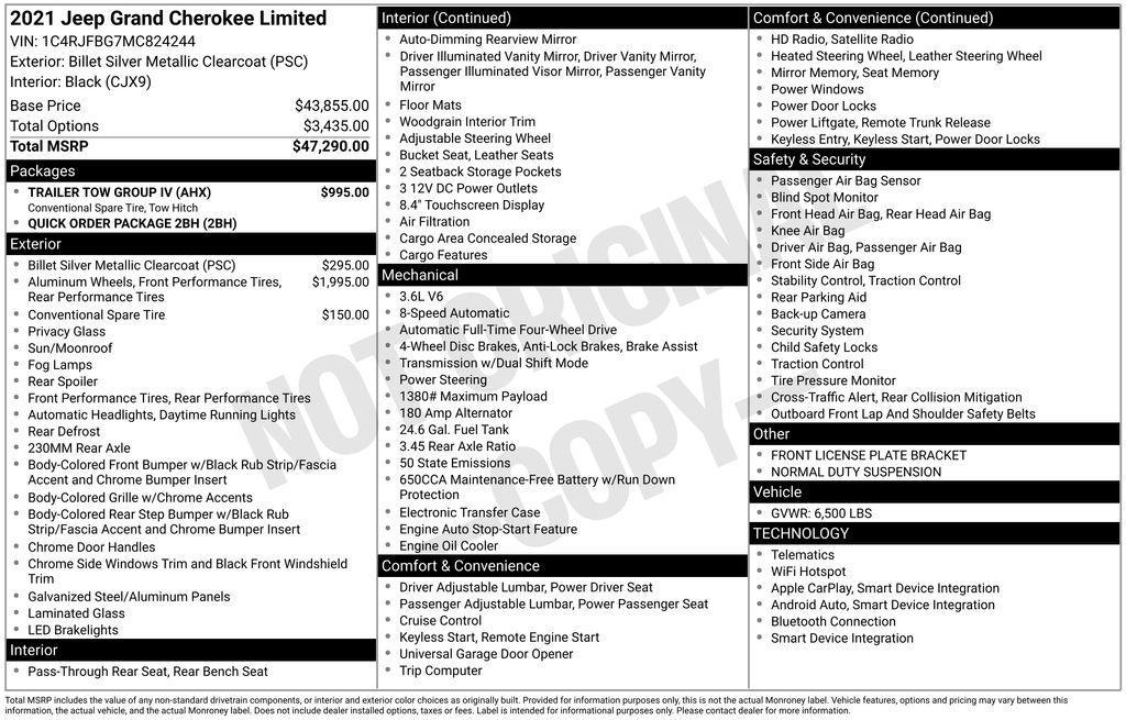 used 2021 Jeep Grand Cherokee car, priced at $24,253