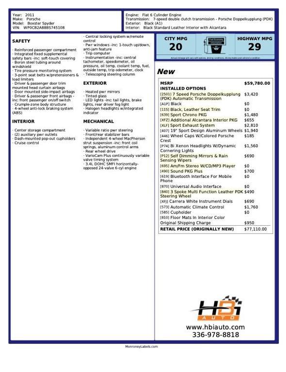 used 2011 Porsche Boxster car, priced at $79,998