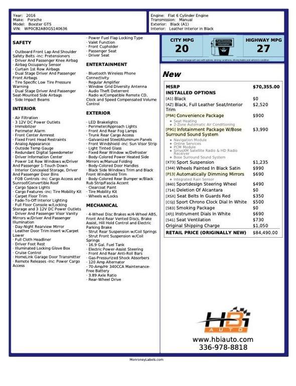 used 2016 Porsche Boxster car, priced at $79,998
