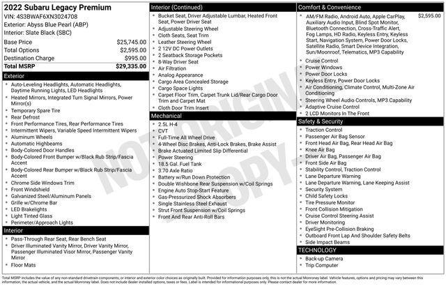 used 2022 Subaru Legacy car, priced at $19,495