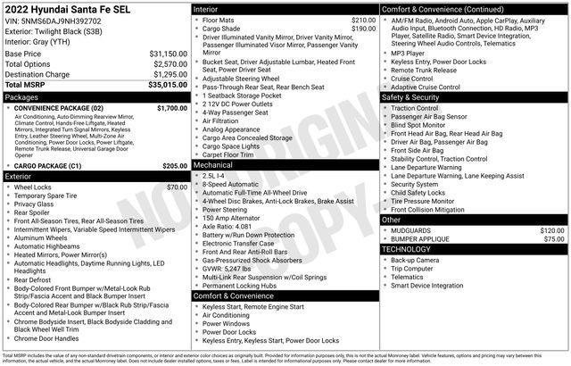 used 2022 Hyundai Santa Fe car, priced at $21,495