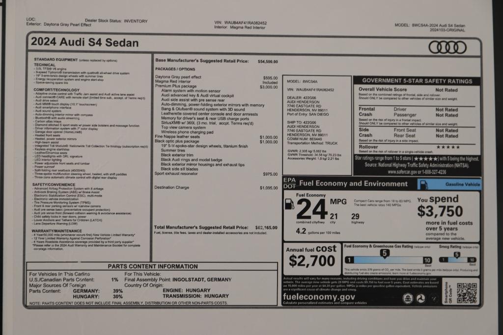 new 2024 Audi S4 car, priced at $62,165