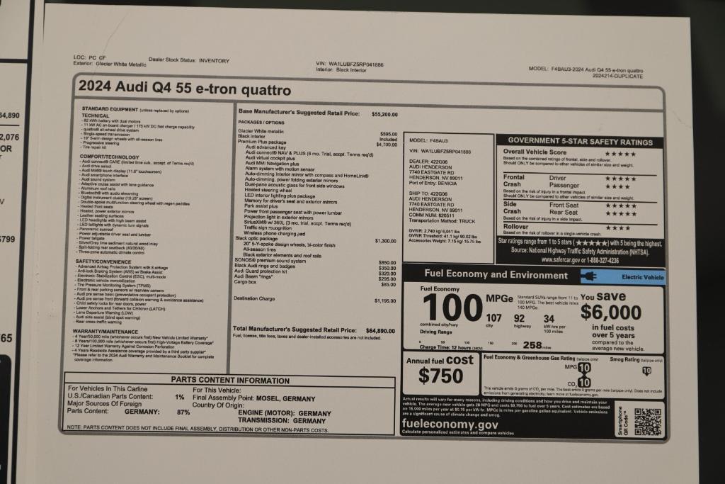 new 2024 Audi Q4 e-tron car, priced at $64,890