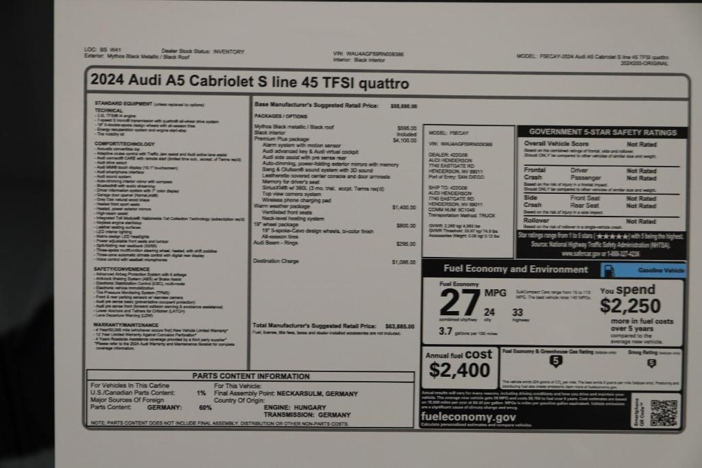 new 2024 Audi A5 car, priced at $63,885