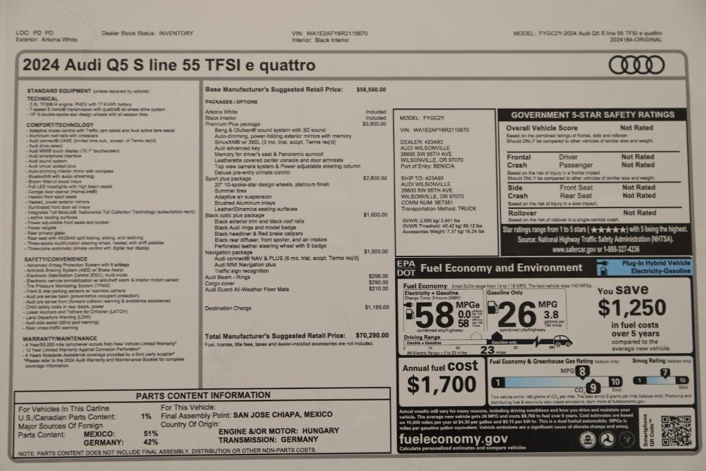 new 2024 Audi Q5 e car, priced at $70,290