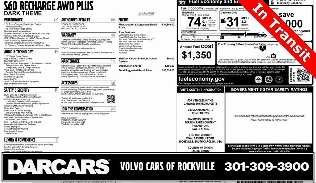 used 2024 Volvo S60 Recharge Plug-In Hybrid car, priced at $44,980