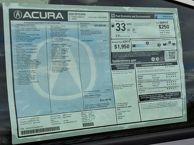 new 2025 Acura Integra car, priced at $34,795