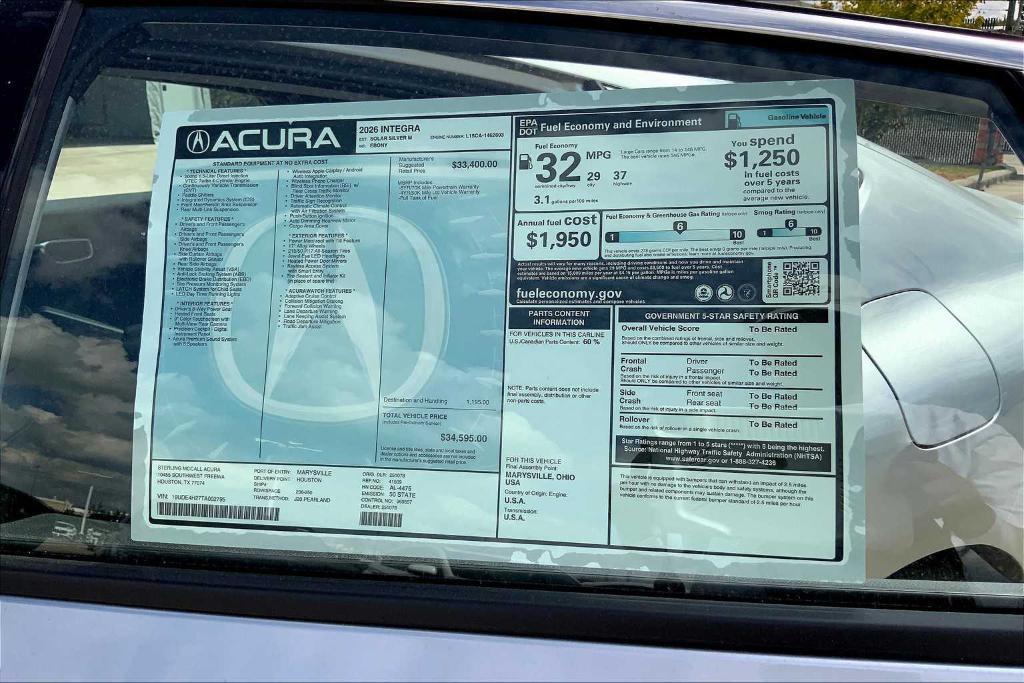 new 2026 Acura Integra car, priced at $34,595