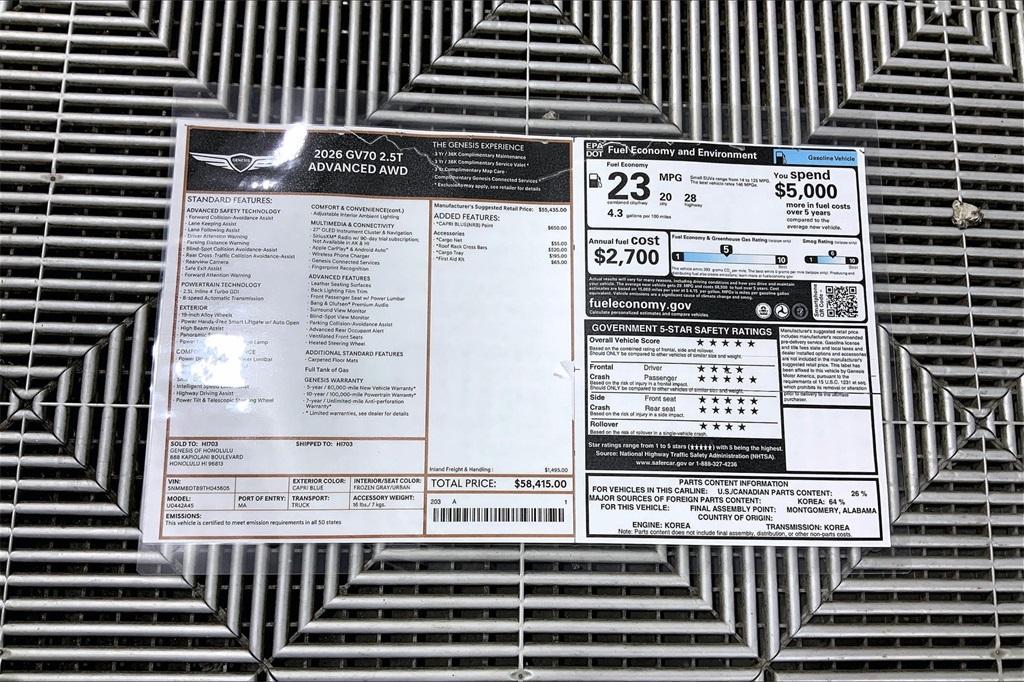 new 2026 Genesis GV70 car, priced at $63,303