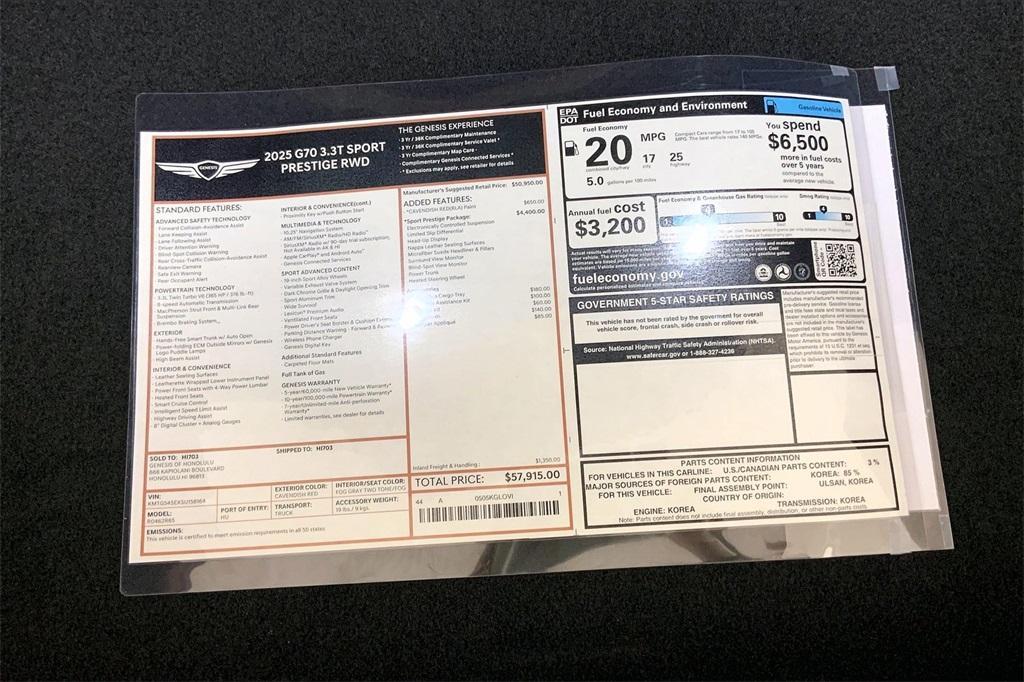 new 2025 Genesis G70 car, priced at $62,803