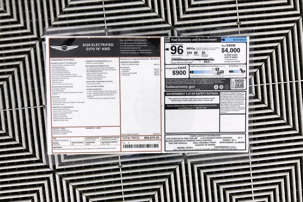 new 2026 Genesis Electrified GV70 car, priced at $71,758
