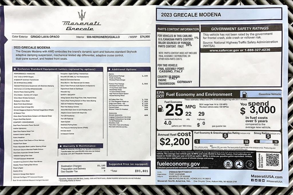 new 2023 Maserati Grecale car, priced at $100,689