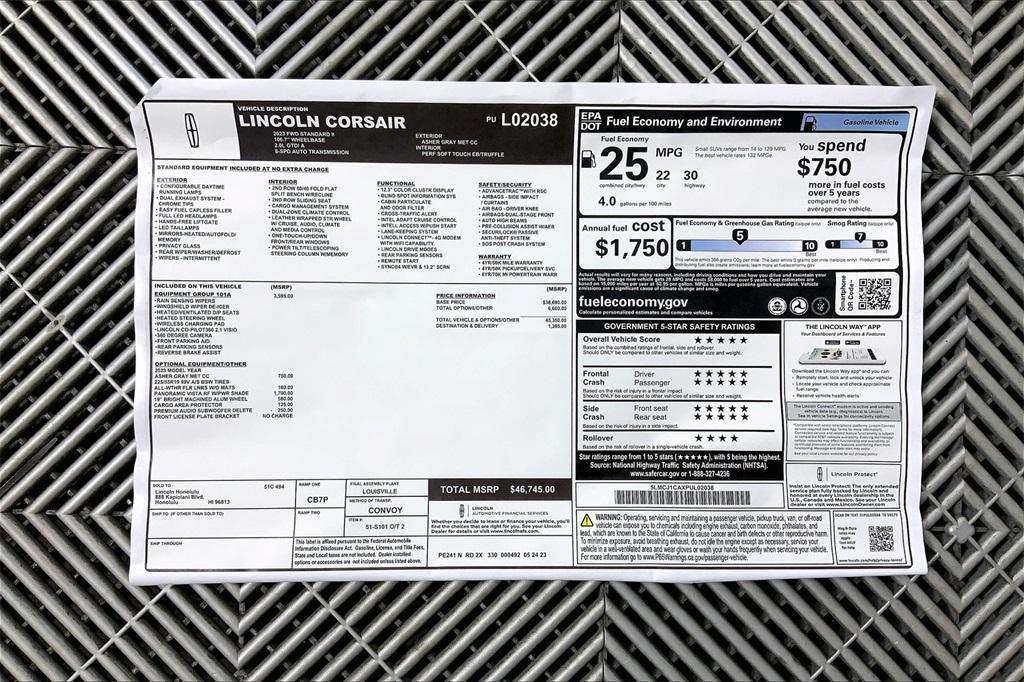 new 2023 Lincoln Corsair car, priced at $51,633