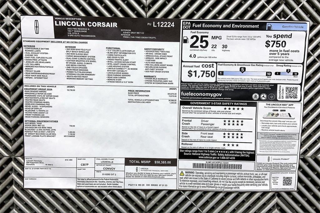 new 2023 Lincoln Corsair car, priced at $58,385