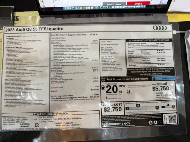 used 2023 Audi Q8 car, priced at $74,900