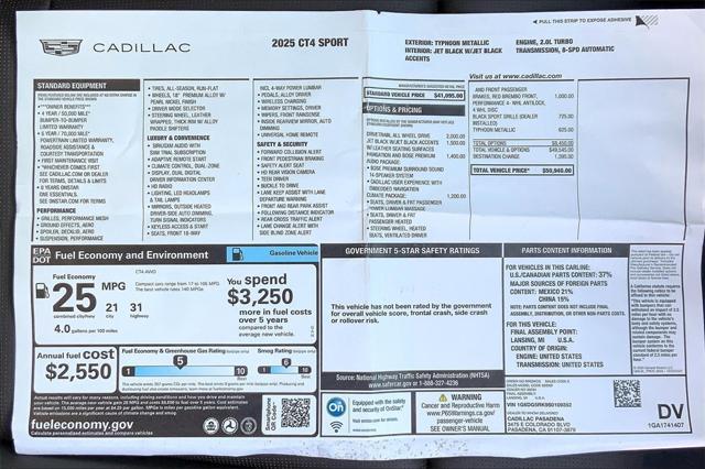 new 2025 Cadillac CT4 car, priced at $49,940