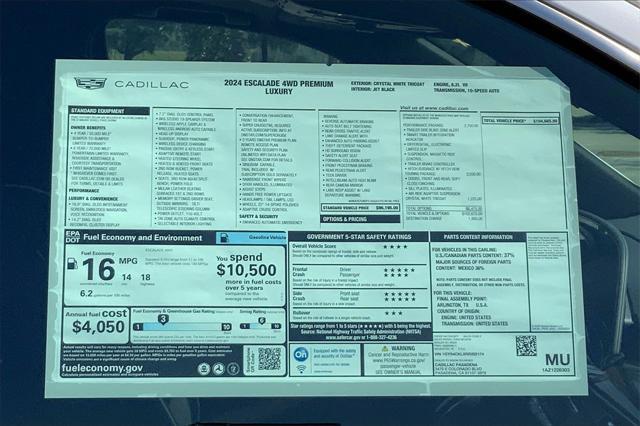 new 2024 Cadillac Escalade car, priced at $104,665