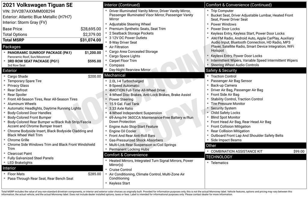 used 2021 Volkswagen Tiguan car, priced at $19,208