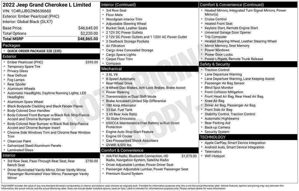 used 2022 Jeep Grand Cherokee L car, priced at $28,500