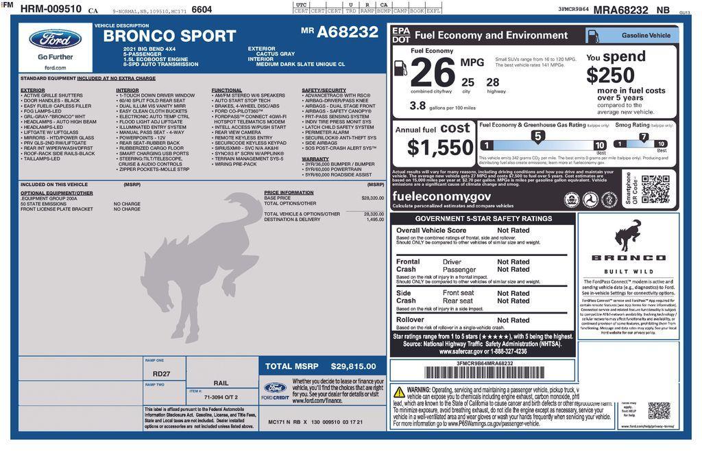 used 2021 Ford Bronco Sport car, priced at $25,295