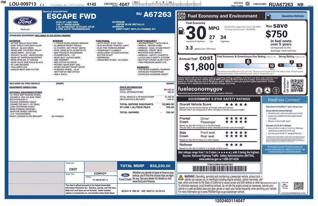 used 2024 Ford Escape car, priced at $23,999