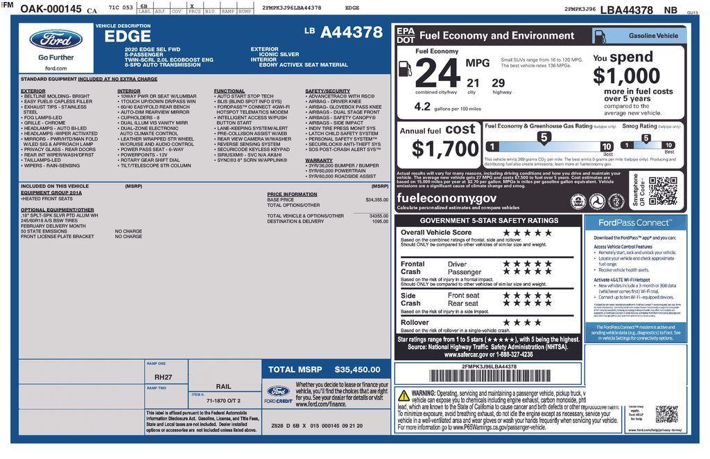 used 2020 Ford Edge car, priced at $19,500