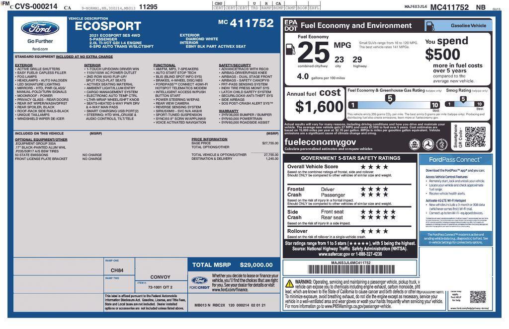 used 2021 Ford EcoSport car, priced at $19,000