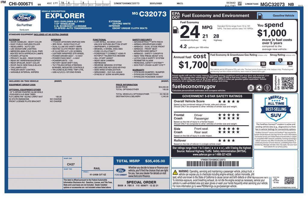 used 2021 Ford Explorer car, priced at $20,000