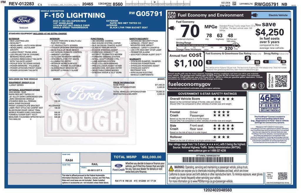 used 2024 Ford F-150 Lightning car, priced at $58,795