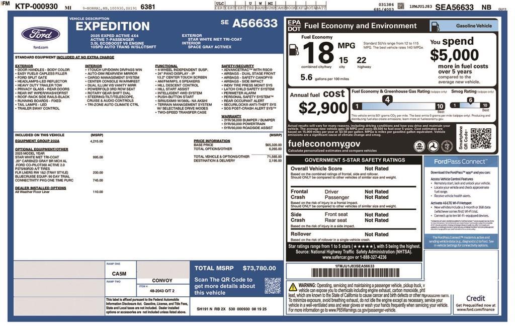 new 2025 Ford Expedition car, priced at $73,780