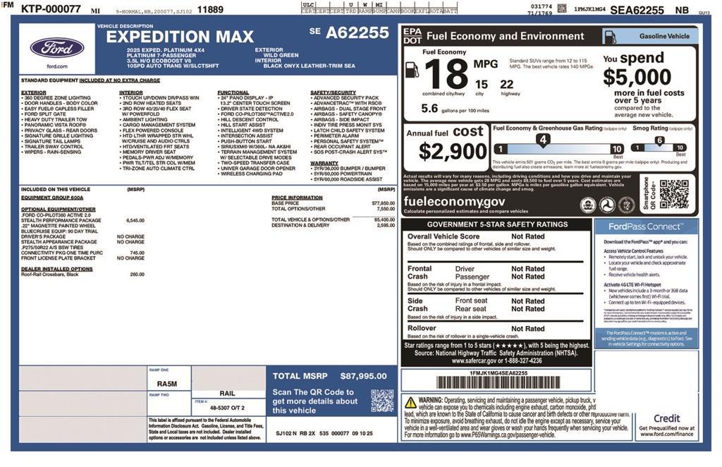 new 2025 Ford Expedition Max car, priced at $87,995