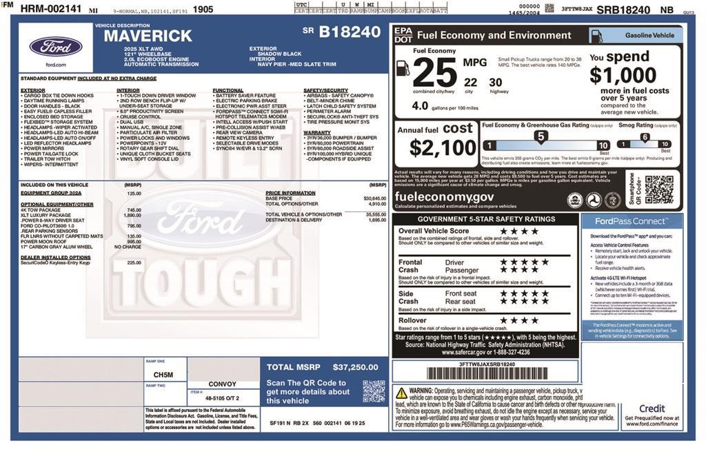 new 2025 Ford Maverick car, priced at $37,250