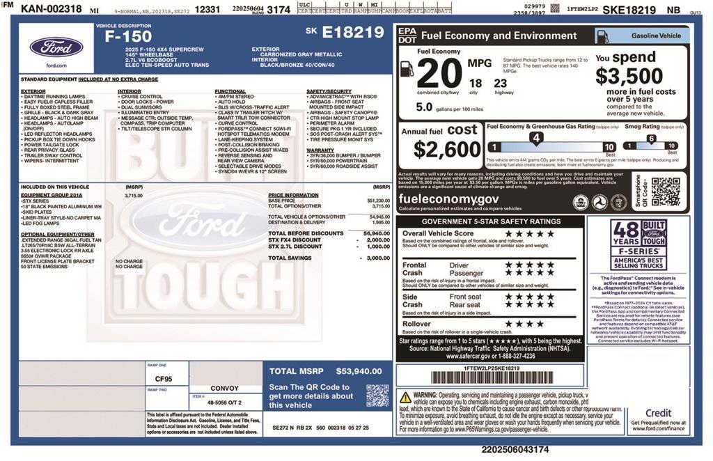 new 2025 Ford F-150 car, priced at $53,940