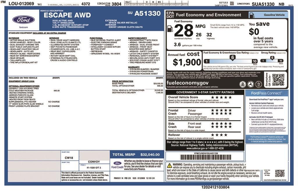 new 2025 Ford Escape car, priced at $32,040