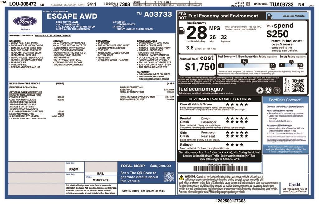 new 2026 Ford Escape car, priced at $35,240