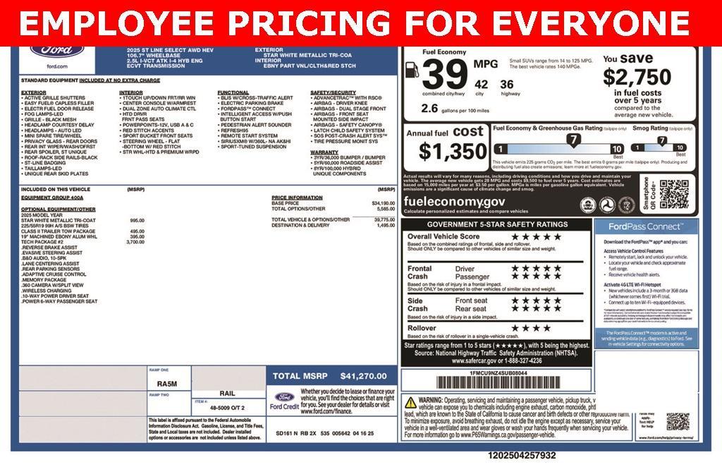 new 2025 Ford Escape car, priced at $41,270