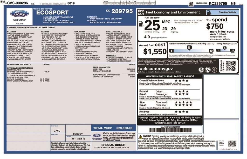 used 2019 Ford EcoSport car, priced at $11,700